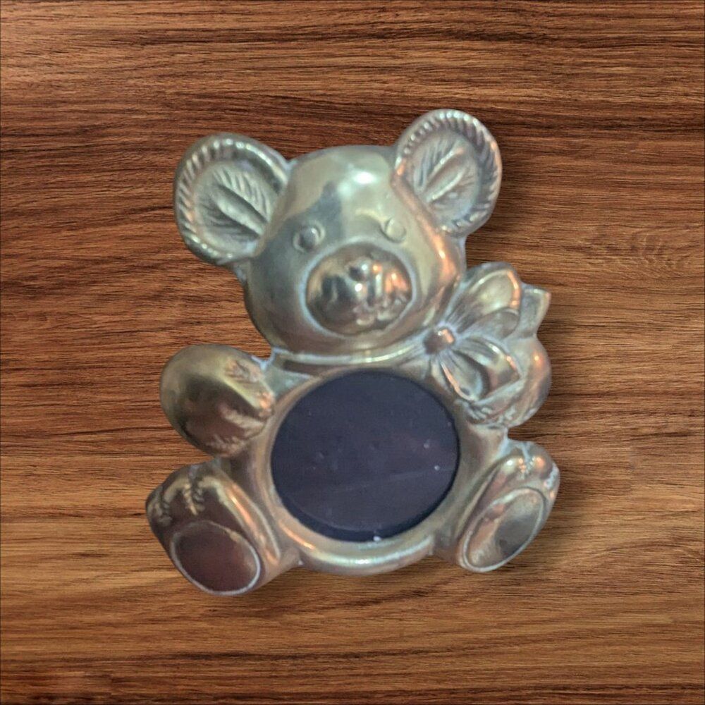 Vintage Brass Teddy Bear Picture Frame With Stand